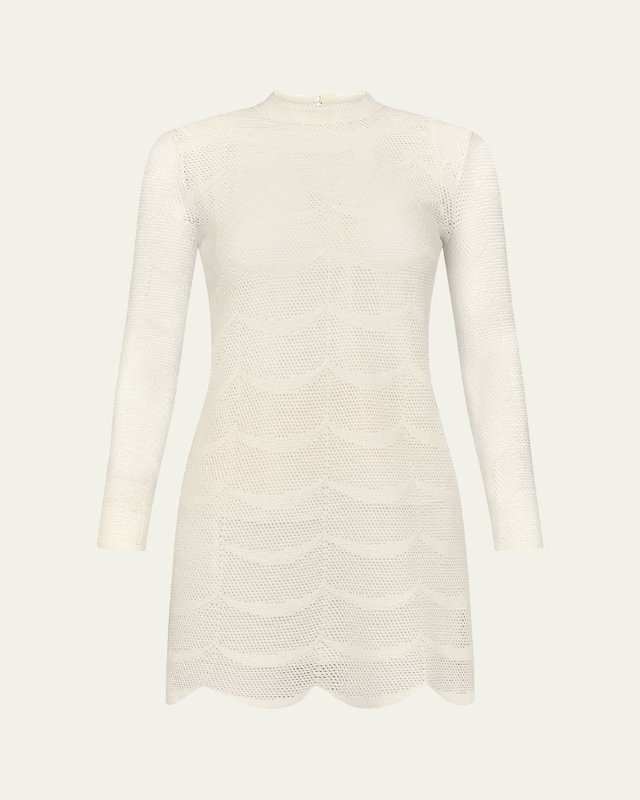 Knit Mesh Mini Scalloped Mini Dress